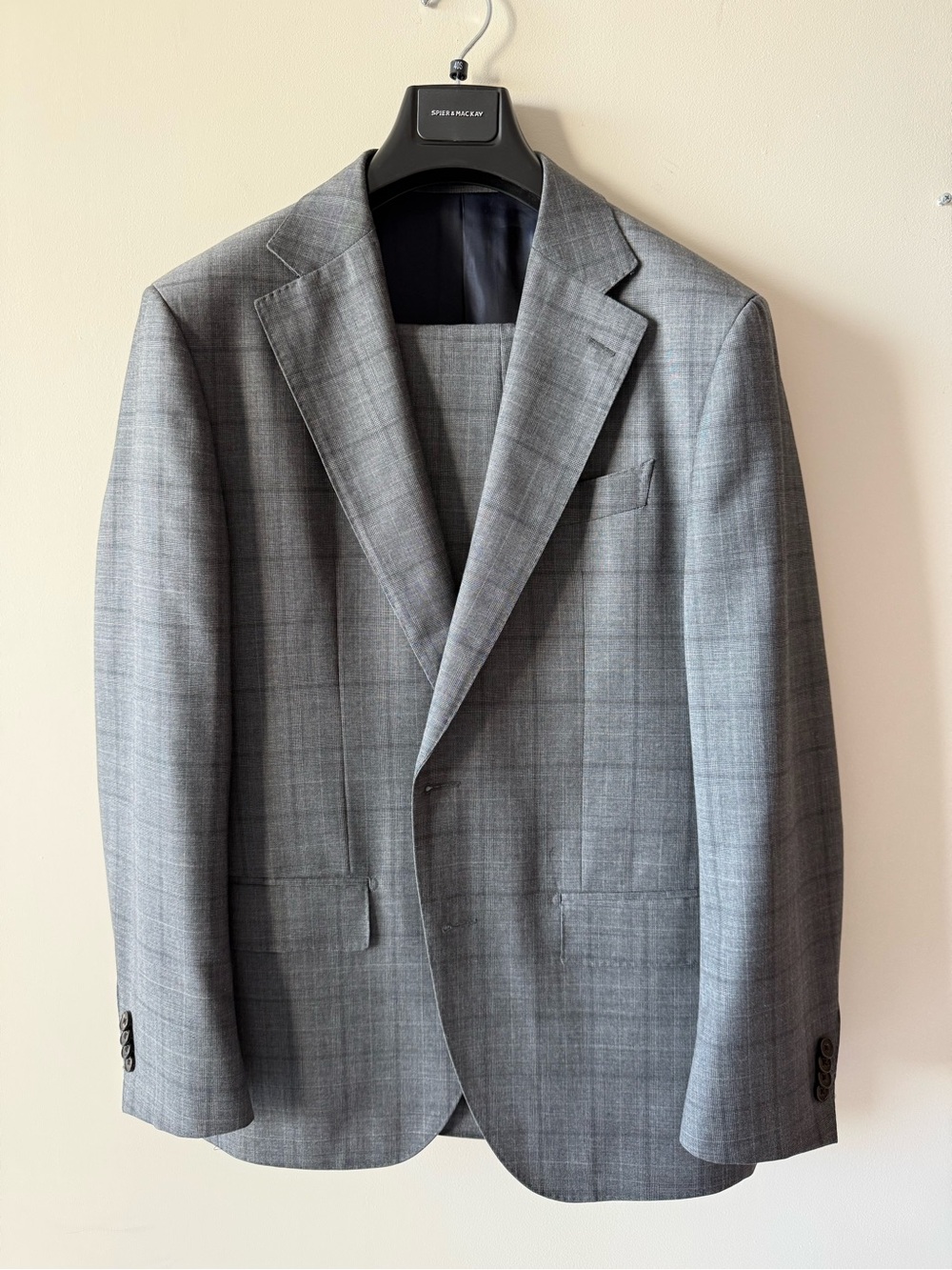 Spier & Mackay Gray Windowpane Suit Contemporary 40S GUABELLO SUPER 120S